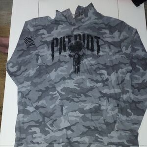 Gray Camouflage Hoodie with Skull Design. Patriot. Howitzer. 3XL